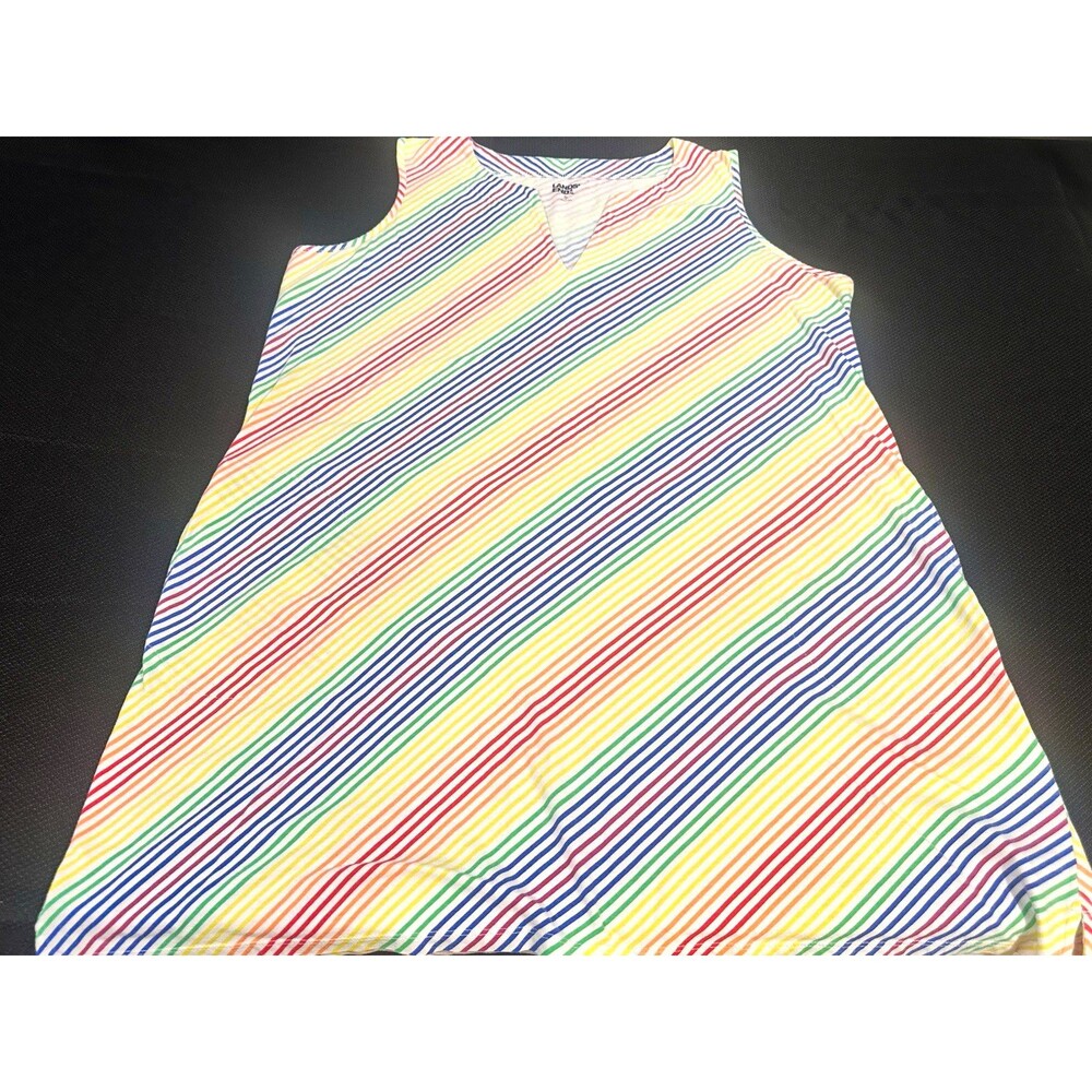 Women’s Lands’ End Pride Rainbow Stripe Sleeveless V-Neck Dress XL with Pockets